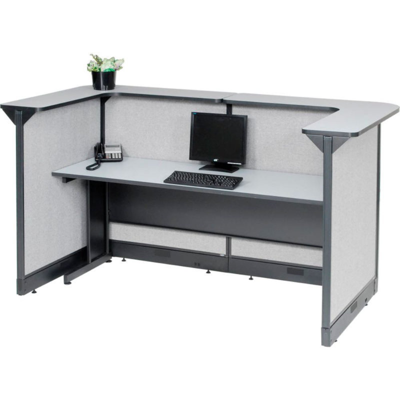 Bureau de réception en U avec comptoir cerise l 88 po x P 44 po x H 46 po, gris