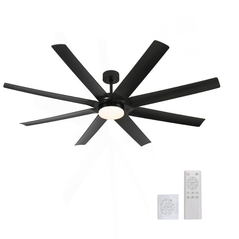 72 Inch Industrial DC Motor Ceiling Fan With Light, Large Ceiling Fan With 8 Reversible Blades, 3 Downrods, 6-Speed Remote Control, Home Or Commercial Ceiling Fans For Porch/Garage/Shop, Black