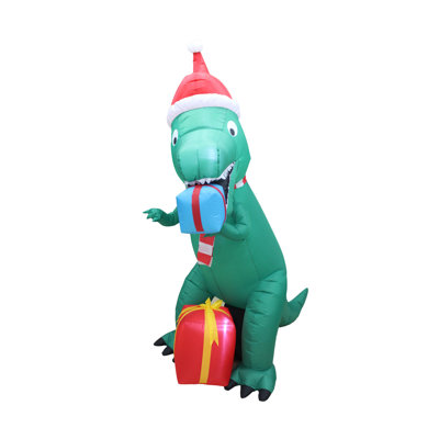 7 Foot Tall Lighted Christmas Inflatable Dinosaur with Gift Boxes Indoor / Outdoor Holiday Blow Up Yard Garden Decoration