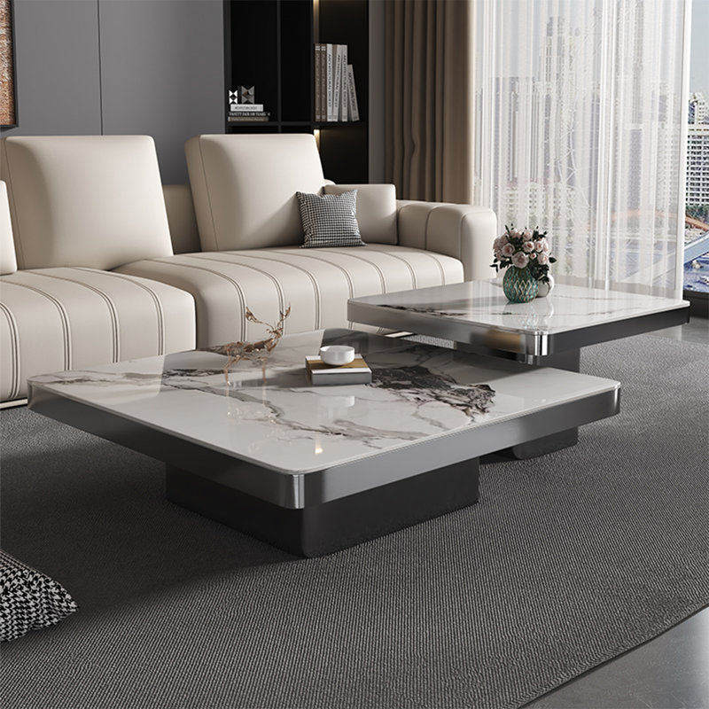 Simple square rock panel coffee table combination, Dark Gray, 15" H x 39.4" L x 39.4" W