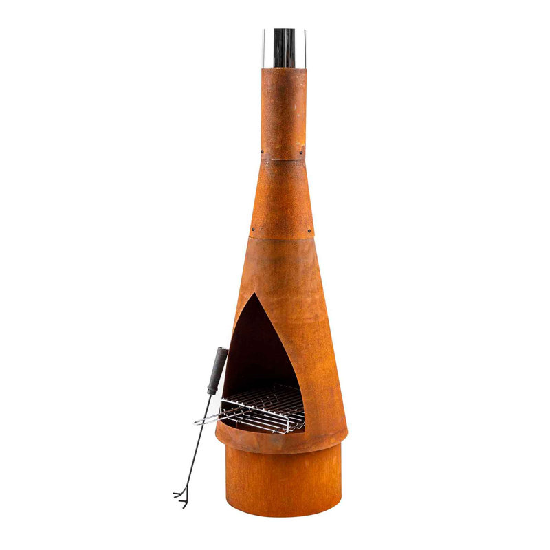 Gebler Round Steel Wood Burning Smokeless Chimnea, Corten Steel
