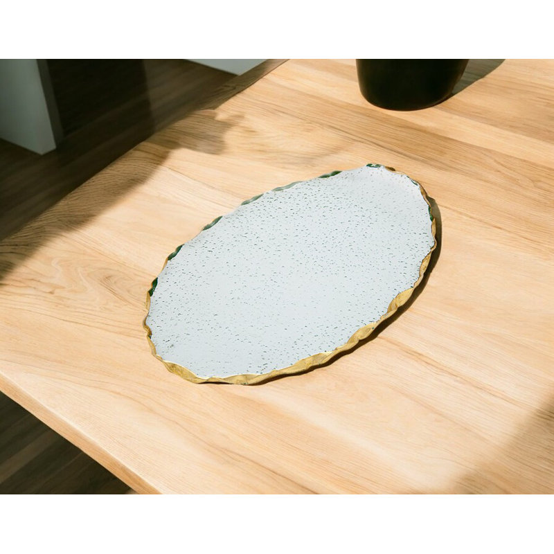 10" Clear and Gold Oval Crystal Serving Tray