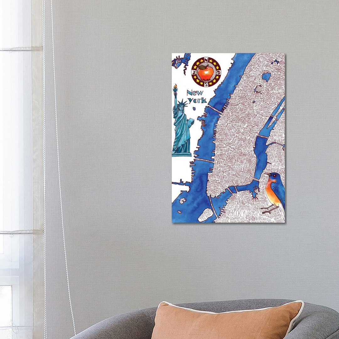 New York City Weltkarte von Terri Kelleher - Galerie-verpackte Leinwand Giclée auf Leinwand