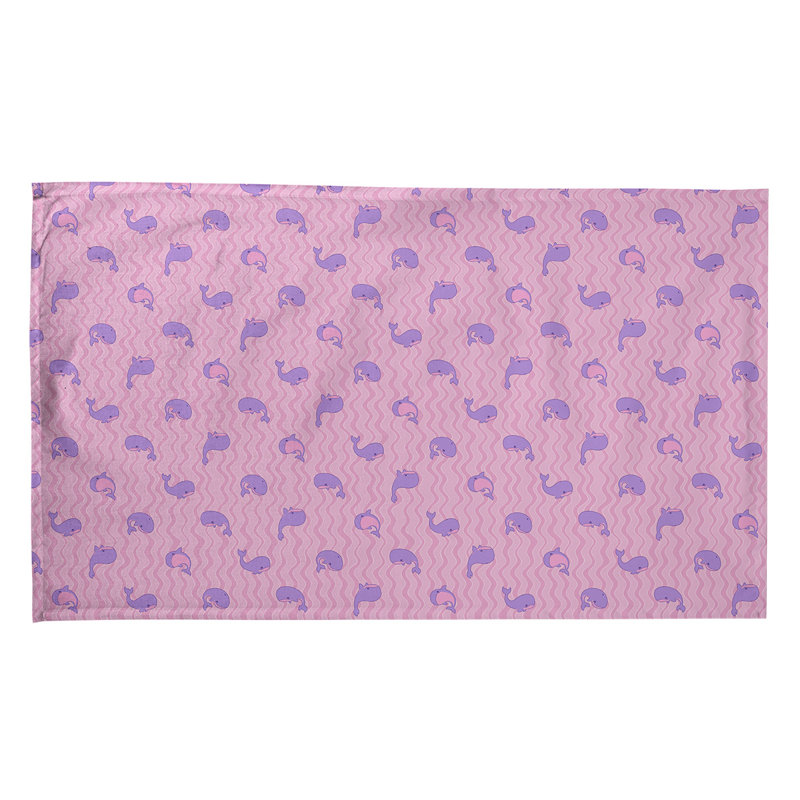 Serviette de thé à motif baleines, Polyester sergé, Rose / Mauve