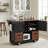 Kitchen Island With Outlet And Drop Leaf, Modern Farmhouse Style Rolling Cart With Barn Door & Wine Rack-1777379352