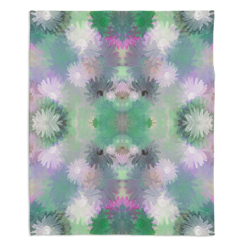 Jeté d'automne Daisy Blush, l 68 po x L 80 po, Vert / Rose / Mauve