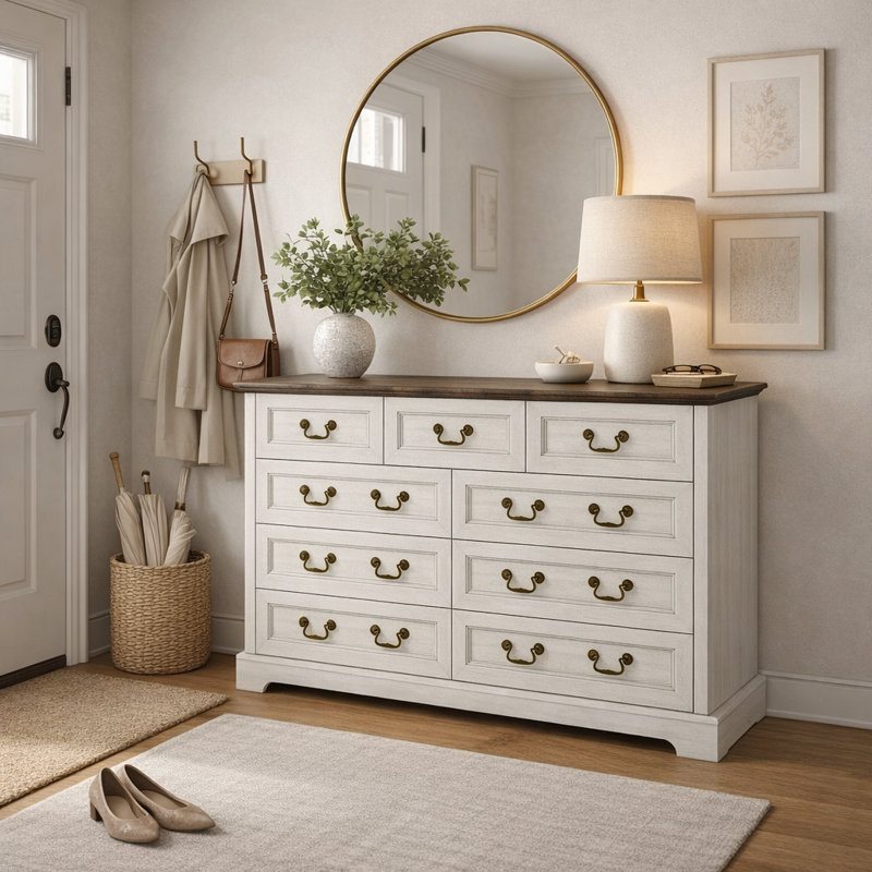 Commode double 55,1 po à 9 tiroirs et console multimédia 55,5 po