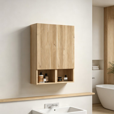 Ensemble 2 pièces d'armoires latérales flottantes pour salle de bain avec portes doubles