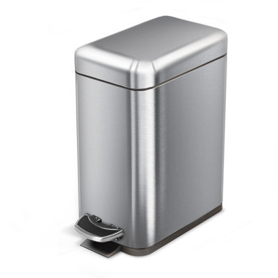 Home Zone Living 1.3 Gallon Slim Stainless Steel Trash Can with Step-On Pedal and Soft-Close Lid