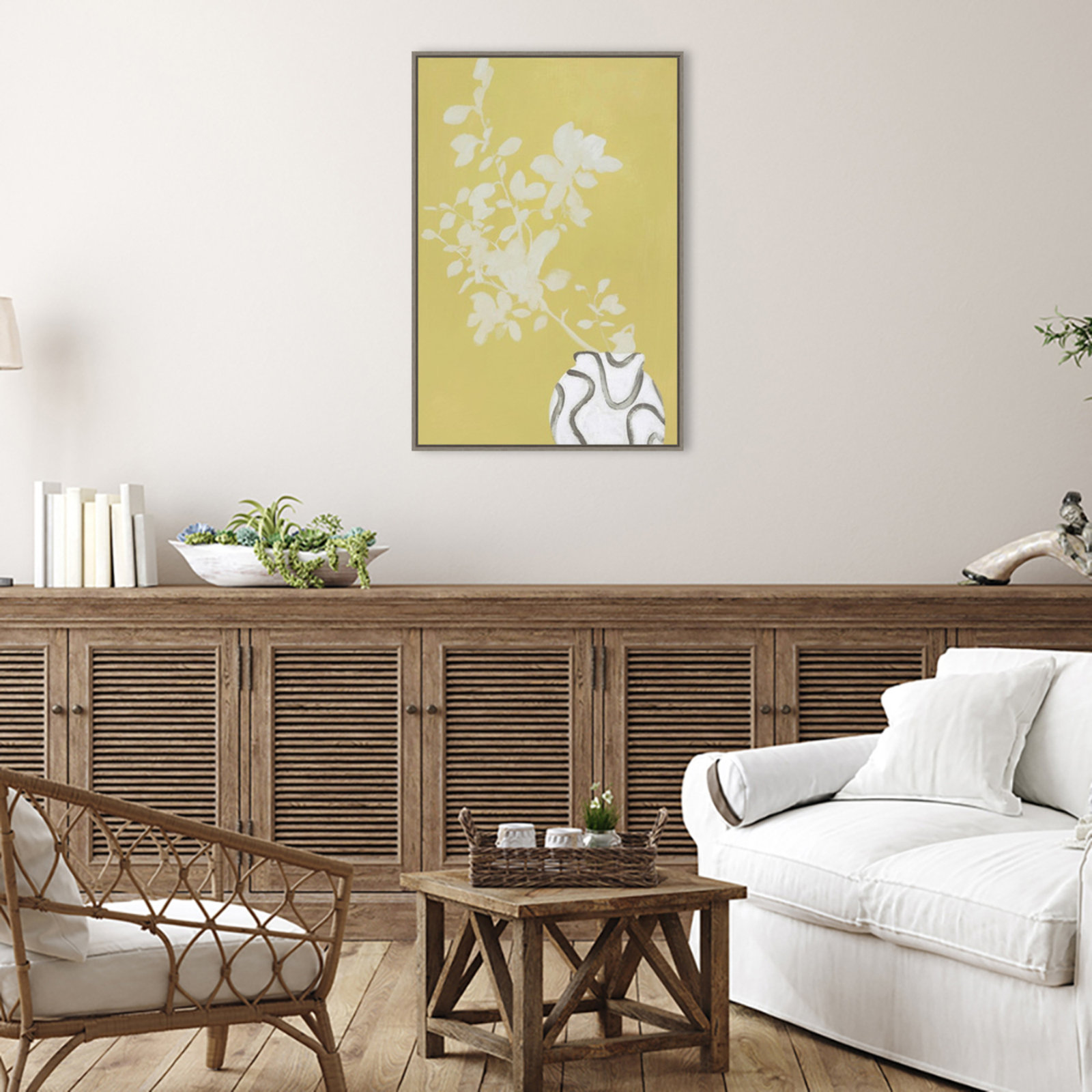Vanilla and Yellow Flower Vase Canvas Print