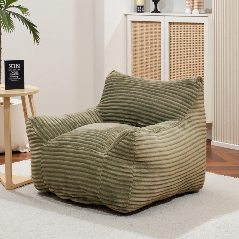 Grand fauteuil à billes et chaise longue en velours côtelé, Velours côtelé vert