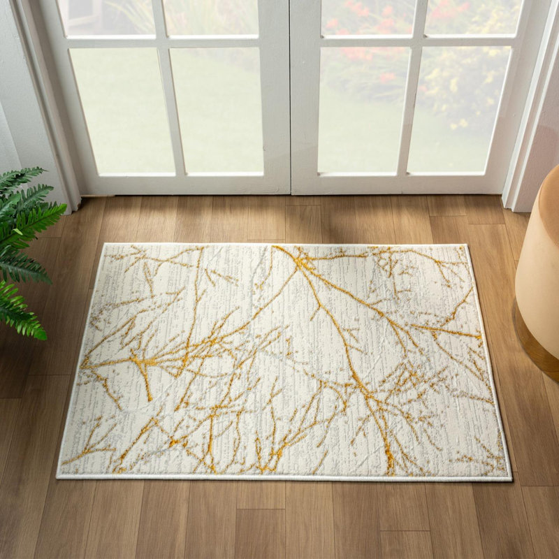 Modern Abstract Nature Area Rug, Rectangle 2' x 3', Gold