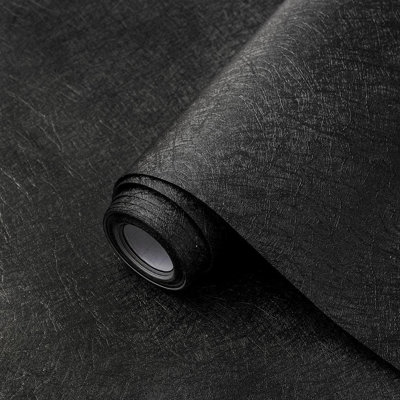 Arthome Black Silk Wallpaper 15.7''X393'' Removable Vinyl Textured Contact Paper For Walls, Furniture