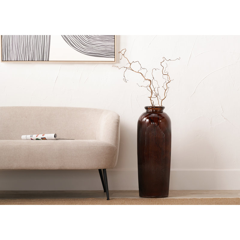 Recycled Glass Ribbed Vase Tall, Brown
