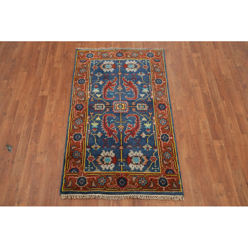 Tapis bleu Oushak fait à la main 3 x 5 po