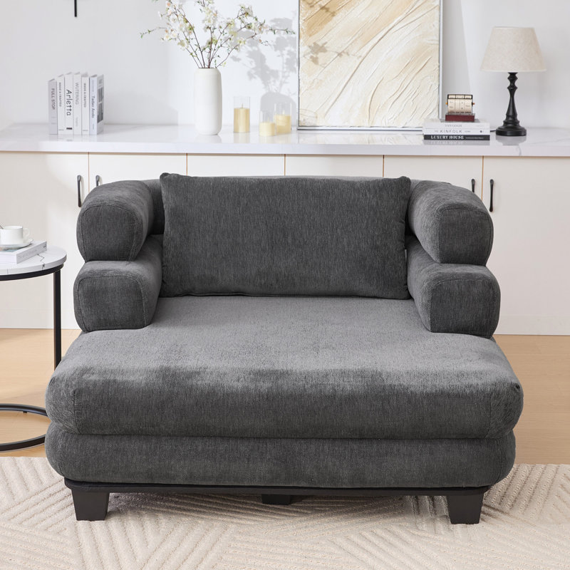 Chaise longue surdimensionnée rembourrée avec assise profonde et accoudoirs superposés, Gris