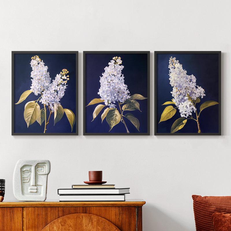 Étude florale série LX - ensemble de 3 estampes giclées encadrées - prêt à être accroché, H 10 po x l 8 po, Cadre noir