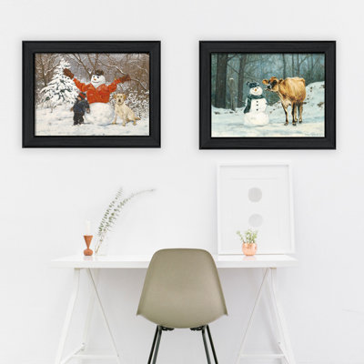 'Snow Buddies' - 2 Piece Picture Frame Painting Print Set on Paper
