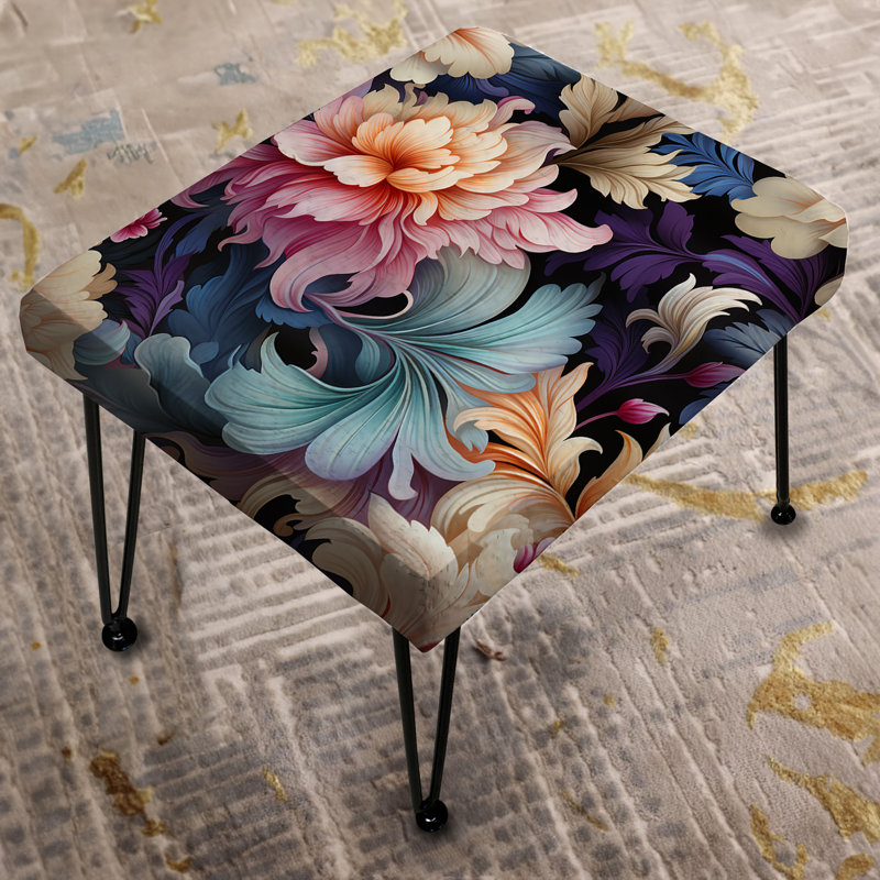 Blue And Pink Flowers Paisley Botanic Pattern - Paisley Rectangle Ottoman