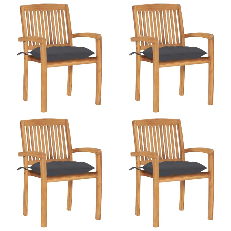 4 chaises de patio empilables avec coussins vidaXL, Gris anthracite