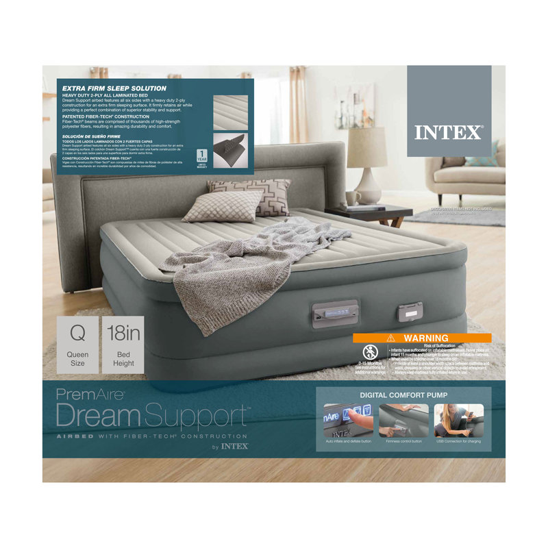 Intex PremAire Dream Support Fiber Tech Air Mattress with Built-In Pump, Queen