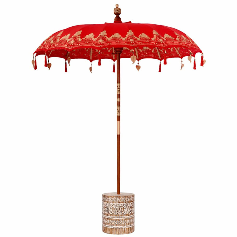 Balinese Parasol Cotton, Solid Wood, Red, 260cm H x 185cm W x 185cm D