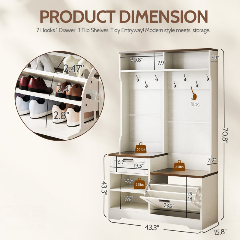 Hall Tree With Bench And Shoe Storage, 6-In-1 Entryway Organizer, Efficient And Stylish Furniture For Modern Homes
