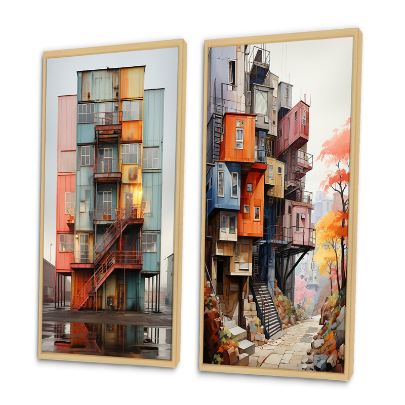 «Warehouse Industrial Cubic Palette», 2 pièces, H 24 po x l 20 po, Encadrement brun