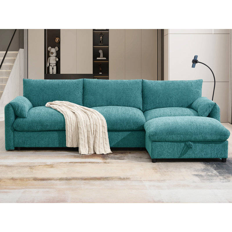 2-Piece 96'' Upholstered Chenille L-Shape Sectional, Tan Chenille