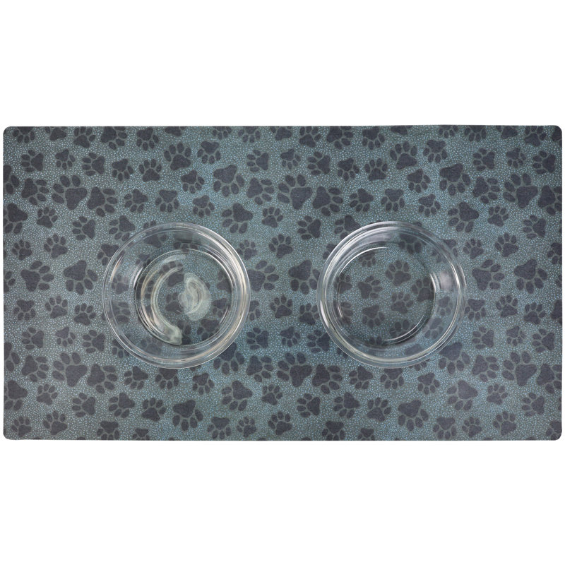 Napperon pour chien, tapis d'alimentation pour animaux - tissu absorbant, envers imperméable, antidérapant - lavable à la machine / durable (16 po x 28 po) (Paw Dots noir)