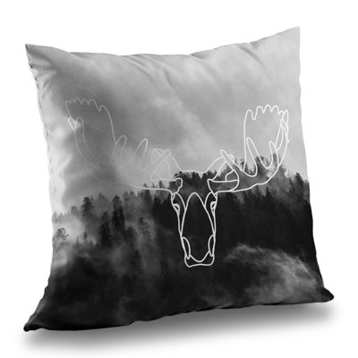 Minimalist Moose Head Gray Deer Throw Pillow for Home Decor