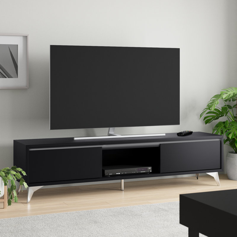 Meuble télé pour téléviseur de 60 po ou moins Aralin, Noir / chrome