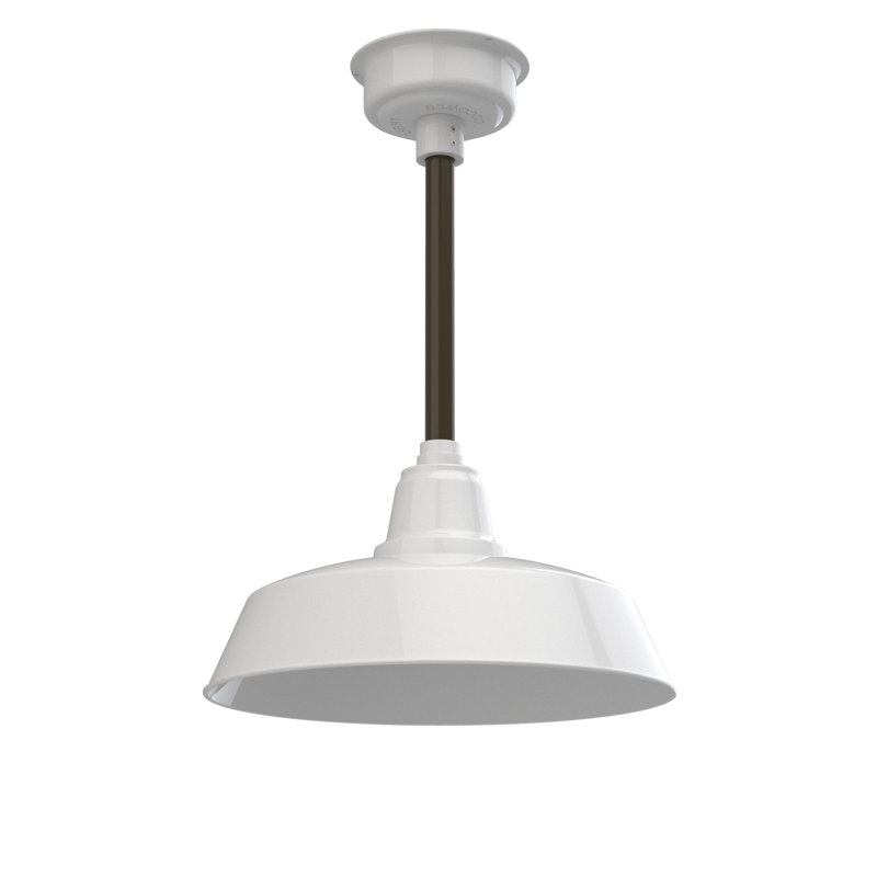 Luminaire suspendu 1 lumière del à simple dôme Vandervliet, H 48 po x l 16 po x p 16 po, Blanc / bronze Acajou