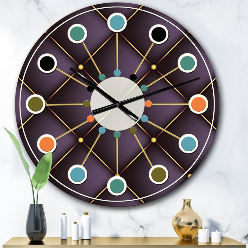 Motif matelassé - Horloge murale moderne Mid-Century, Surdimensionné