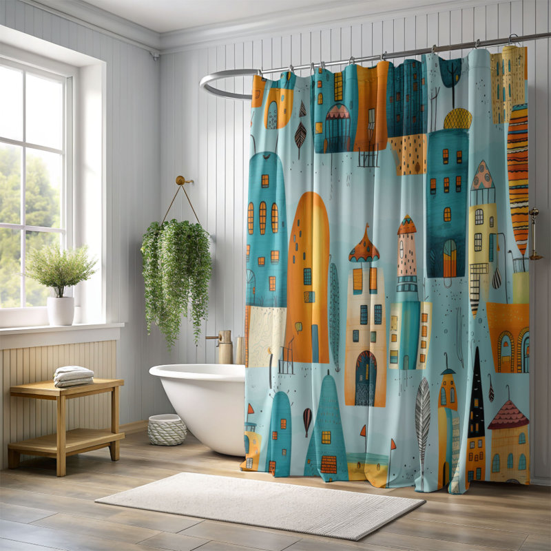 Rideau de douche Chirpy Town - Premium, H 74 po x l 71 po