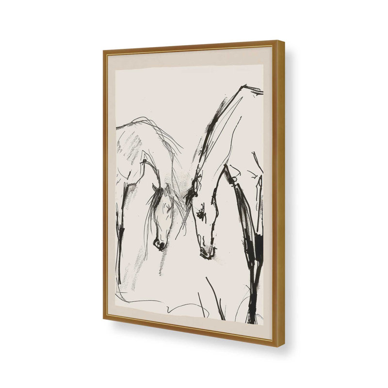 Impression sur toile, "Deux chevaux" par Nadja, H 16 po x l 12 po, Doré
