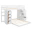 Lit superposé avec tablettes à 3 niveaux, tiroirs et escalier de rangement-113610064