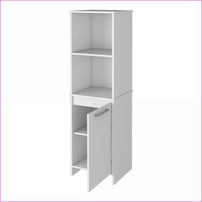 Armoire de cuisine | Porte simple avec 4 tablettes Danforth | Bois d'ingénierie blanc cassé