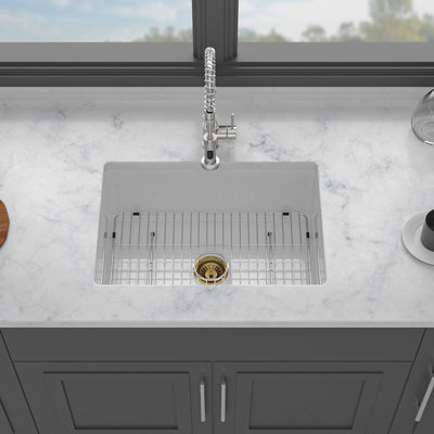 Évier de cuisine encastré 30 "x 18" x 10 "en argile réfractaire à double cuve en porcelaine blanche