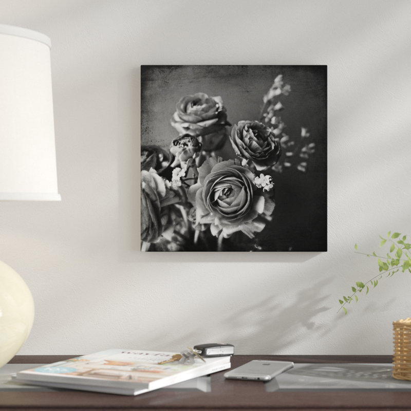 « argentéy fleurs », reproduction d’impression sur toile, H 18 po x l 18 po x P 1,5 po, Toile tendue, Pas de tapis