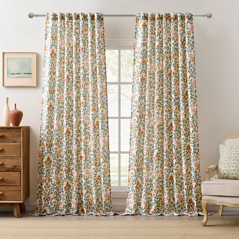Rideaux vintage à fleurs en lin mélangé, 2 panneaux, pour salon et chambre à coucher, L 52 po x L 63 po