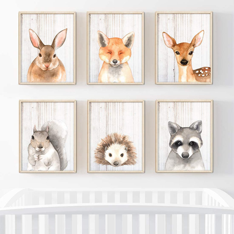Ensemble de 6 impressions sur papier Crista Rabbit Fox Deer Hedgehog Raccoon