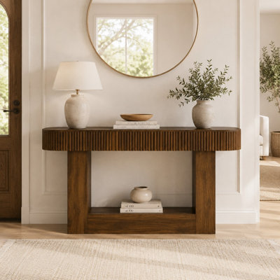 63" Console Table with Fluted Wood-Grain Top