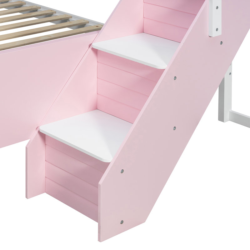 Lits peu encombrants avec rangement, lit superposé en bois MDF rose, maison familiale moderne, Rose