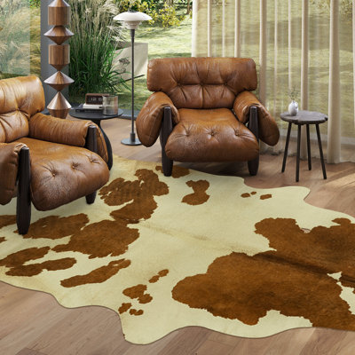 Faux leather animal print area rug for indoor use, suitable for living rooms, bedrooms, and studies.