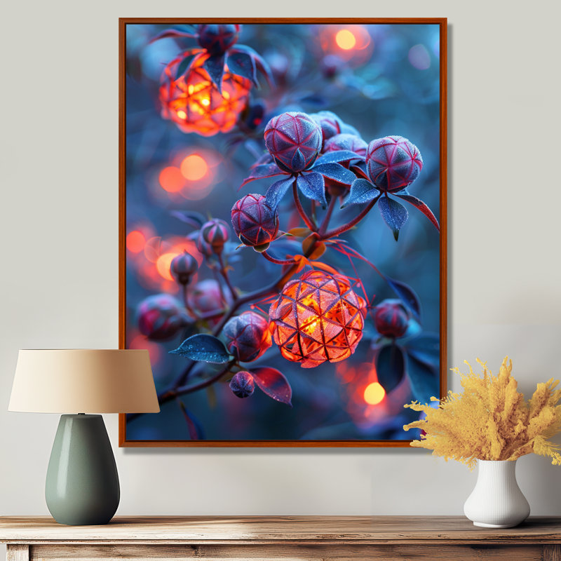 Baies cosmiques sur arbre galactique - Botanicals, art mural, Toile avec cadre flottant brun, H 20 po x l 12 po x P 1 po