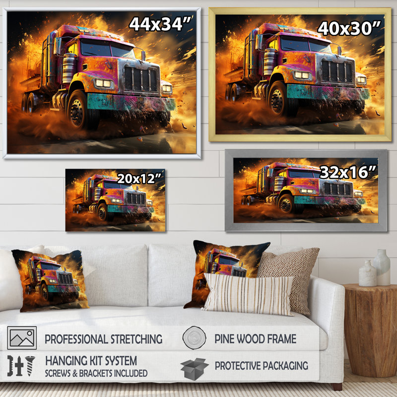 «Expressionist Monster Truck Fury IV» sur toile, Cadre flottant noir, H 30 po x l 40 po x P 1,5 po