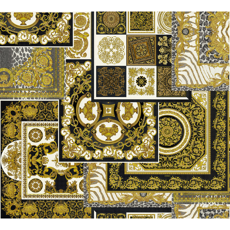 1005cm x 70cm Wallpaper Roll, Metallic/White/Black