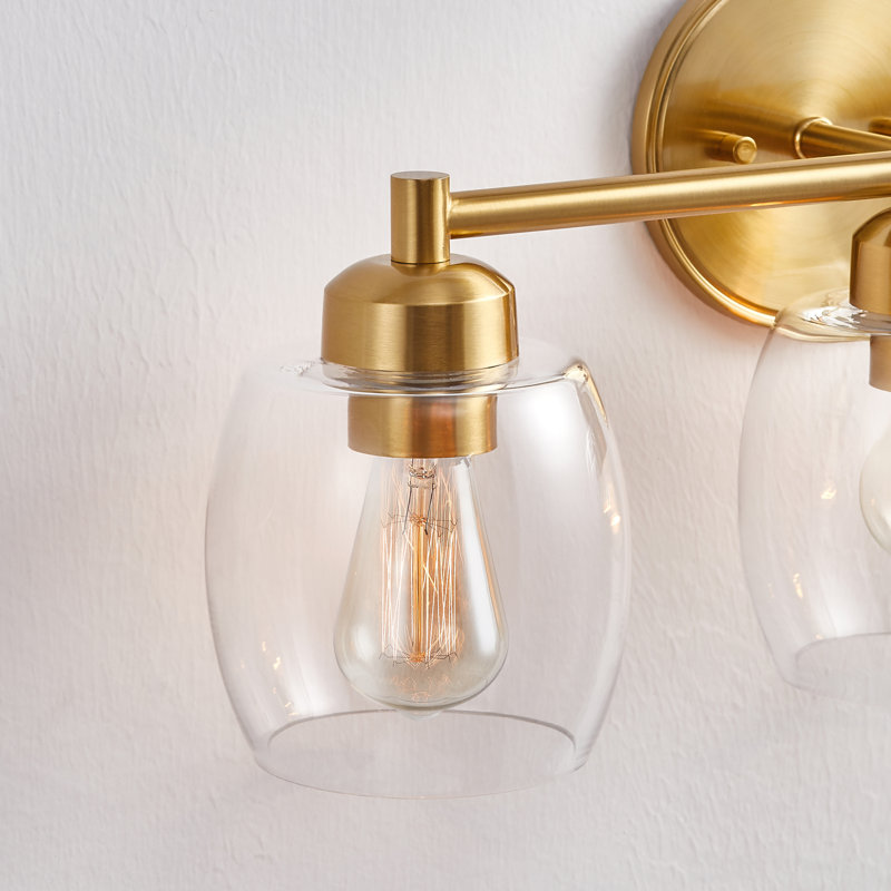 Éclairage de meuble-lavabo à intensité variable avec abat-jour en verre, Laiton antique, Trois lumières