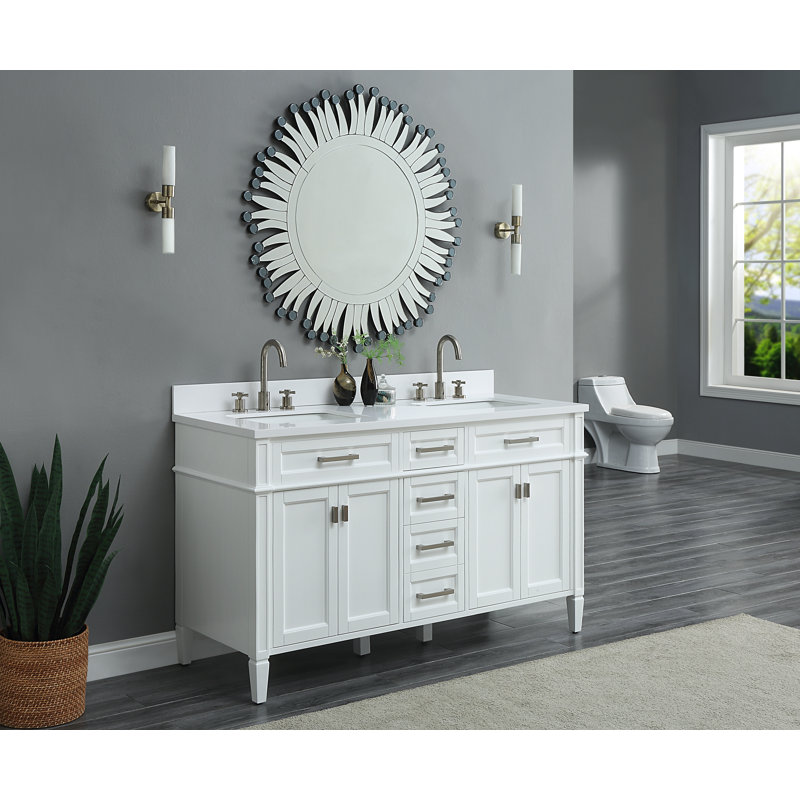 Ensemble de meuble-lavabo double 60 po, Blanc
